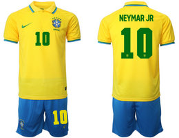 Brazil #10 NEYMAR JR Home 2022 World Cup National Soccer Jersey