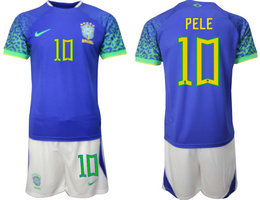 Brazil #10 PELE Away 2022 World Cup National Soccer Jersey