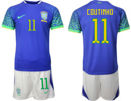 Brazil #11 COUTINHO Away 2022 World Cup National Soccer Jersey