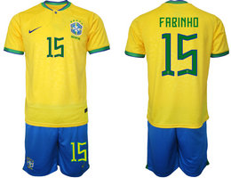 Brazil #15 FABINHD Home 2022 World Cup National Soccer Jersey
