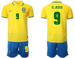 Brazil #9 G.JESUS Home 2022 World Cup National Soccer Jersey