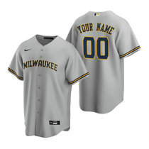 Custom Nike Milwaukee Brewers Gray Game Authentic Stitched MLB Jersey