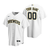 Custom Nike Milwaukee Brewers White Stripes Game Authentic Stitched MLB Jersey