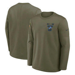 Detroit Lions Olive 2025 Salute To Service Sideline Coaches Therma-FIT Long Sleeve Shirt