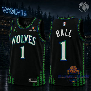 Jordon Minnesota Timberwolves #1 Lamelo Ball Black 2026 With Advertising NBA Jersey.webp