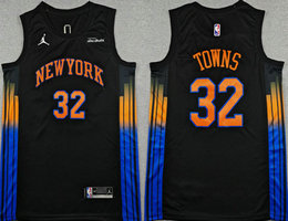 Jordon New York Knicks #32 Karl-Anthony Towns Black 2026 With Advertising Jersey