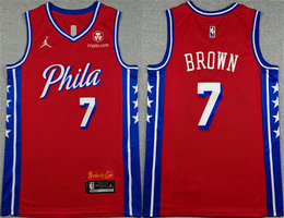 Jordon Philadelphia 76ers #7 Jaylen Brown Red 2026 Statement Stitched Jersey