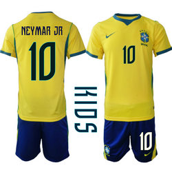 Kids Brazil #10 Neymar Jr Home Navy Name 2026 World Cup Soccer jersey