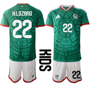 Kids Mexico #22 H.Lozano home 2026 World Cup Soccer jerseys