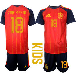 Kids Spain #18 Zubimendi 2026 World Cup Soccer jersey