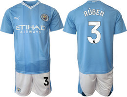 Manchester City 2023-24 #3 RUBEN Home Soccer Club Jersey
