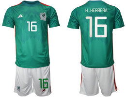 Mexico #16 H.HERRERA Green Home 2022 World Cup National Soccer Jerseys