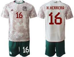 Mexico #16 H.HERRERA White Away 2022 World Cup National Soccer Jersey