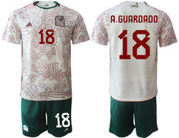 Mexico #18 A.GUARDADO White Away 2022 World Cup National Soccer Jersey