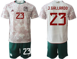 Mexico #23 J.GALLARDO White Away 2022 World Cup National Soccer Jersey