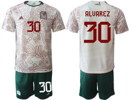 Mexico #30 ALVAREZ White Away 2022 World Cup National Soccer Jersey