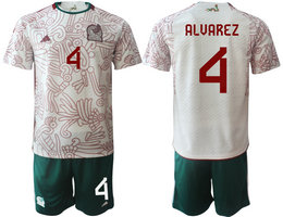 Mexico #4 ALVAREZ White Away 2022 World Cup National Soccer Jersey