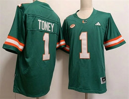 Miami Hurricanes #1 Malachi Toney Aqua Stitched Football Jersey