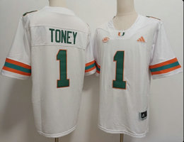 Miami Hurricanes #1 Malachi Toney White Stitched Football Jersey