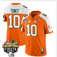 Miami Hurricanes #10 Malachi Toney Orange White 25-26 Fiesta Bowl Champion Stitched Football Jersey