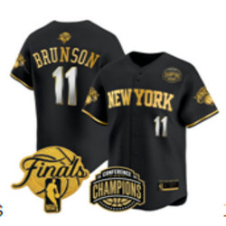New York Knicks #11 Jalen Brunson Black Gold Finals Champion Stitched NBA jersey