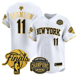 New York Knicks #11 Jalen Brunson White Gold Name 2026 Finals Champion Baseball Jersey