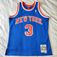 New York Knicks #3 John Starks Blue Throwback Authentic Stitched NBA jerseys