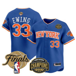 New York Knicks #33 Patrick Ewing Blue 2026 Finals Champion Baseball Jersey