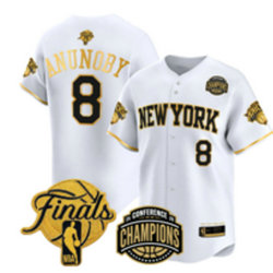 New York Knicks #8 OG Anunoby White Gold Name 2026 Finals Champion Baseball Jersey
