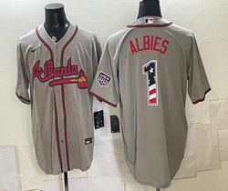 Nike Atlanta Braves #1 Ozzie Albies Gray National flag Baseball Jersey
