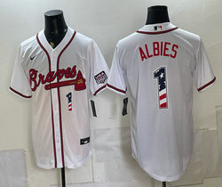 Nike Atlanta Braves #1 Ozzie Albies White National flag Baseball Jersey