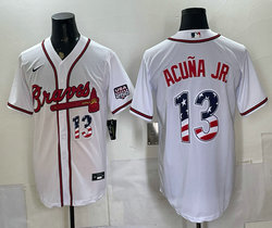Nike Atlanta Braves #13 Ronald Acu?a Jr. White 250 Fourth Of July Stadium Jersey