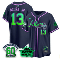 Nike Atlanta Braves #13 Ronald Acuna Jr Navy Galaxy With Outkast and 60 Patch Baseball Jersey