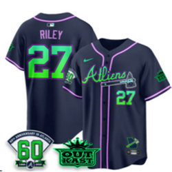 Nike Atlanta Braves #27 Austin Riley Navy Galaxy With Outkast and 60 Patch Baseball Jersey