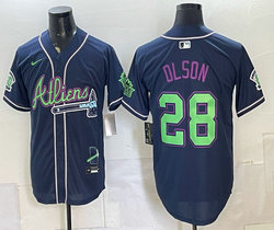 Nike Atlanta Braves #28 Matt Olson Navy Galaxy With Outkast and 60 Patch Baseball Jersey
