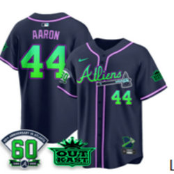 Nike Atlanta Braves #44 Hank Aaron Navy Galaxy With Outkast and 60 Patch Baseball Jersey