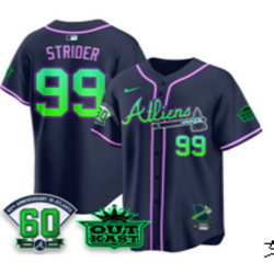 Nike Atlanta Braves #99 Spencer Strider Navy Galaxy With Outkast and 60 Patch Baseball Jersey