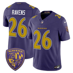 Nike Baltimore Ravens #26 Ravens Purple 2026 Gold Number Authentic Stitched NFL Jersey