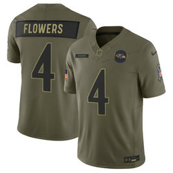Nike Baltimore Ravens #4 Zay Flowers Olive 2025 Salute To Service Stitched Football Jersey