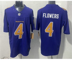 Nike Baltimore Ravens #4 Zay Flowers Purple Gold Number Authentic Stitched NFL Jersey