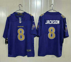 Nike Baltimore Ravens #8 Lamar Jackson Purple 2026 Gold Number Authentic Stitched NFL Jersey