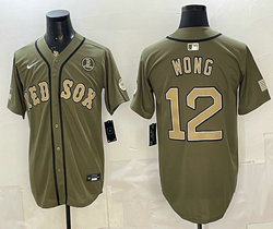 Nike Boston Red Sox #12 Connor Wong Olive Armed Forces Day Baseball Jersey