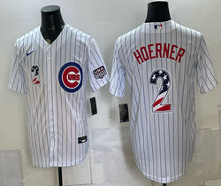 Nike Chicago Cubs #2 Nico Hoerner White Stripe 250 Fourth Of July Stadium Jersey