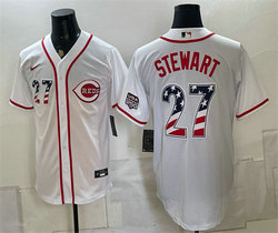 Nike Cincinnati Reds #27 Sal Stewart White 2026 USA 250 Fourth Of July Home Stitched Baseball Jersey