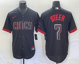 Nike Cincinnati Reds #7 Spencer Steer Black City Game Authentic Stitched MLB jersey