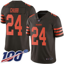 Nike Cleveland Browns #24 Nick Chubb With NFL 100th Season Patch Brown Rush Limited Authentic stitched NFL jersey