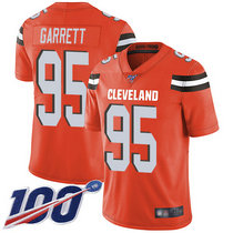 Nike Cleveland Browns #95 Myles Garrett With NFL 100th Season Patch Orange Vapor Untouchable Authentic stitched NFL jersey