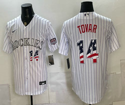 Nike Colorado Rockies #14 Ezequiel Tovar White Stripe 250 Fourth Of July Stadium Jersey