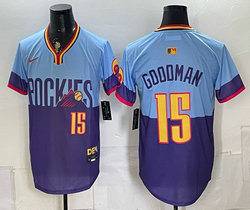 Nike Colorado Rockies #15 Hunter Goodman Purple Light Blue 2025 City Authentic Stitched MLB Jersey