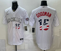 Nike Colorado Rockies #15 Hunter Goodman White Stripe 250 Fourth Of July Stadium Jersey